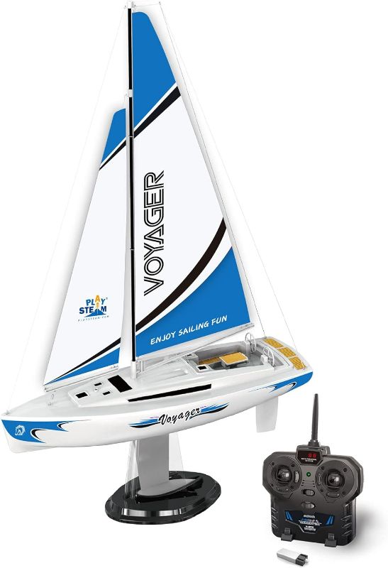 Photo 1 of **READ NOTES**Voyager 280 RC Controlled Wind Powered Sailboat in Blue -17.5" Tall