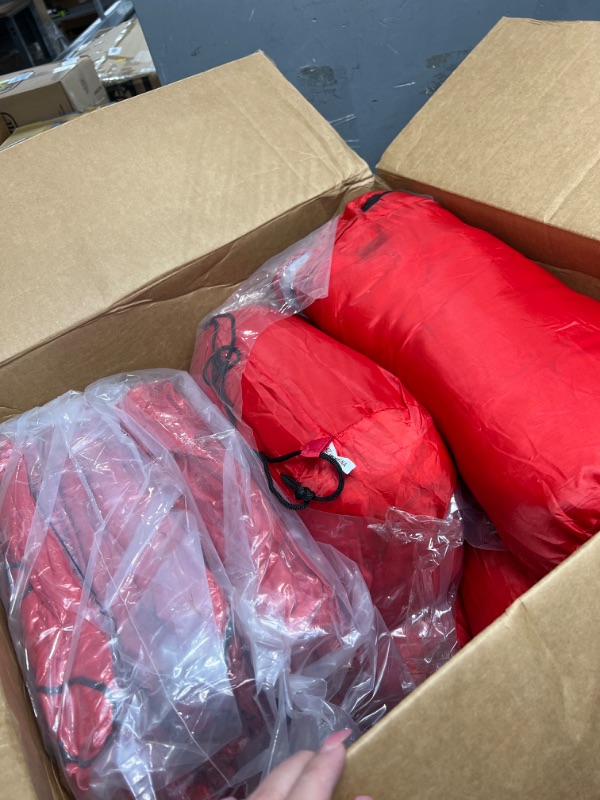 Photo 1 of 10 Pcs 0 Degree Camping Sleeping Bags Bulk for Adults Cold Weather Sleeping Bags 4 Season Warm Waterproof Lightweight with Compression Sack for Backpacking Hiking Travel Homeless Red