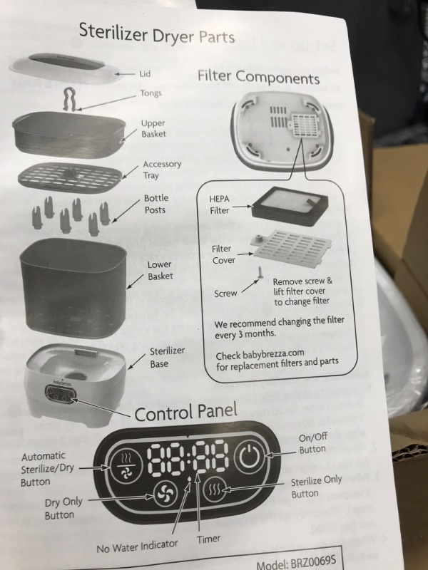 Photo 3 of Baby Brezza Bottle Sterilizer and Dryer Advanced – HEPA Filter And Steam Sterilization – Dries 33 Percent Faster Then Original - Universal Fit up to 8 Baby Bottles And 2 Sets of Pump Parts (Any Brand) Sterilizer-Dryer Advanced