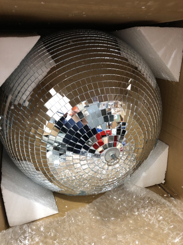 Photo 2 of 24 Inch Large Disco Ball Decorations, 70's 80's 90's Silver Rotating Glass Mirror Ball with Hanging Ring, for Outdoor Ceiling Mount DJ Club Lighting Holiday Easter Party