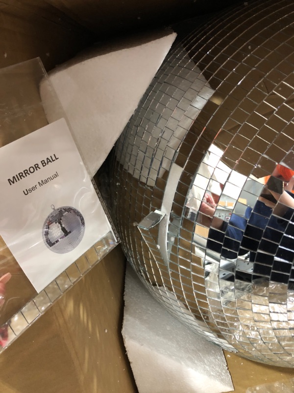 Photo 3 of 24 Inch Large Disco Ball Decorations, 70's 80's 90's Silver Rotating Glass Mirror Ball with Hanging Ring, for Outdoor Ceiling Mount DJ Club Lighting Holiday Easter Party