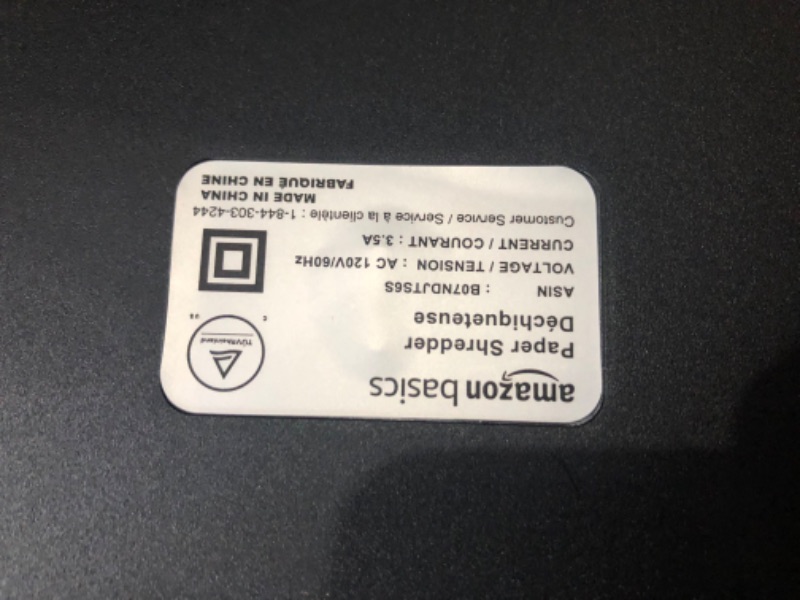 Photo 3 of ***NOT FUNCTIONAL - DOESN'T POWER ON - UNABLE TO TROUBLESHOOT - USED - SEE PICTURES***
Amazon Basics 8-Sheet High-Security Micro-Cut Shredder with Pullout Basket 8 Sheet Shredder