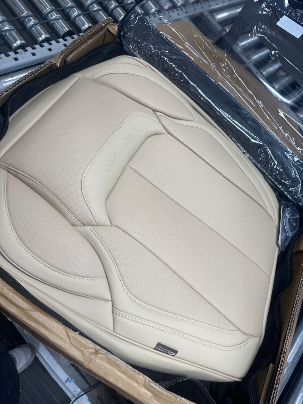 Photo 2 of Coverado Front Seat Covers 2 Pieces, Waterproof Nappa Leather Auto Seat Protectors, Universal Fit for Most Sedans SUV Pick-up Truck, Beige Beige FrontPair