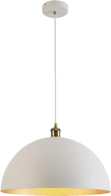 Photo 1 of (READ FULL POST) Vintage Pendant Light 17.72'' Farmhouse Pendant Lights Industrial Large Dome Chandelier White and Gold Finish Lighting Fixture Wire length 78.74 '' for Kitchen Island, Bedroom, Dining Room, Hallway 17.72‘’white and gold