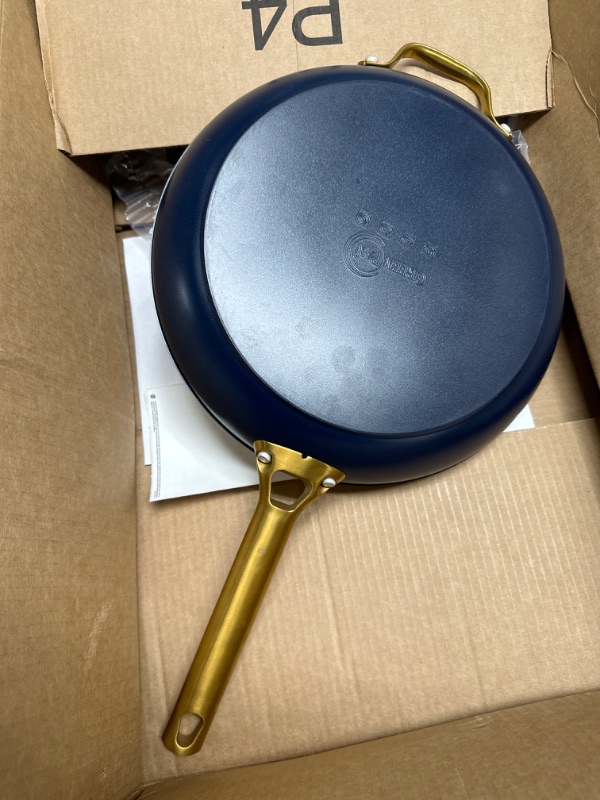 Photo 2 of  Reserve Hard Anodized Healthy Ceramic Nonstick 10" and 12" Frying Pan Skillet Set, Gold Handle, PFAS-Free, Dishwasher Safe, Oven Safe, Twilight Blue
