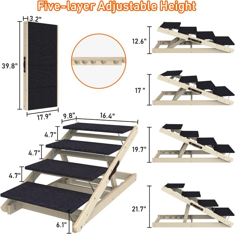 Photo 1 of ***USED - LIKELY MISSING PARTS - UNABLE TO VERIFY FUNCTIONALITY***
Dog Ramp, Adjustable Steps for High Bed, Folding Stairs Beds, Small & Large Dogs, Ramp Car with Non-Slip Surface, Wooden and Couch