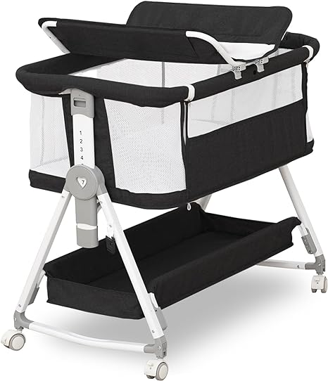 Photo 1 of Baby Bassinet, 4 in 1 Bassinet with Diaper Changer, Bassinet Bedside Sleeper with Mattress, Bedside Bassinet with Wheels, Adjustable Bassinet for Newborn(Black)
