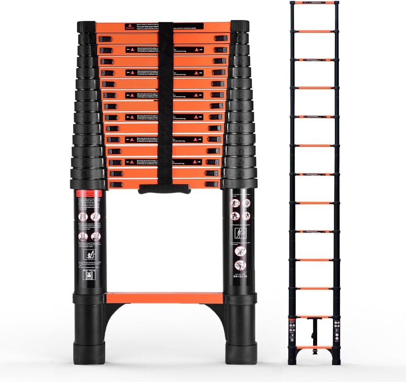 Photo 1 of 12.5ft 3.8M Telescoping Ladder Extension Multi-Purpose Portable Ladder with EN131 Certificate Max Load 150kg/330lb
