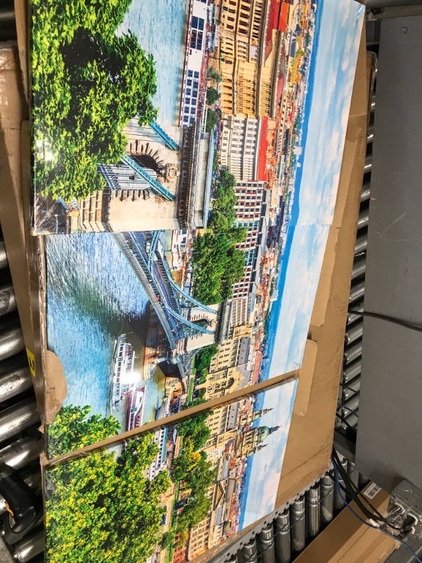 Photo 2 of ***USED - NO PACKAGING***
wall26 - 3 Piece Canvas Wall Art - Chain Bridge on Danube River in Budapest City, Hungary - 24" x 48"