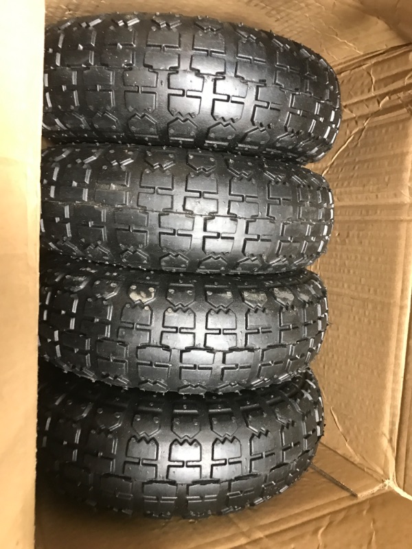 Photo 2 of GICOOL 4.10/3.50-4" Tire and Wheel, 10" Pneumatic Tire, 4 Pack, with 2 1/4" Offset Hub, 5/8" Axle Bore Hole, Sealed Bearings for Hand Truck Trolley Dolly Garden Wagon Gorilla Cart Wheel Replacement