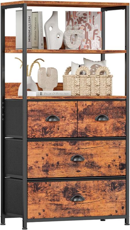 Photo 1 of *PARTS ONLY* Furologee Vertical 4 Drawer Dresser Organizer with 3-Tiers Wood Shelf,Tall Fabric Storage