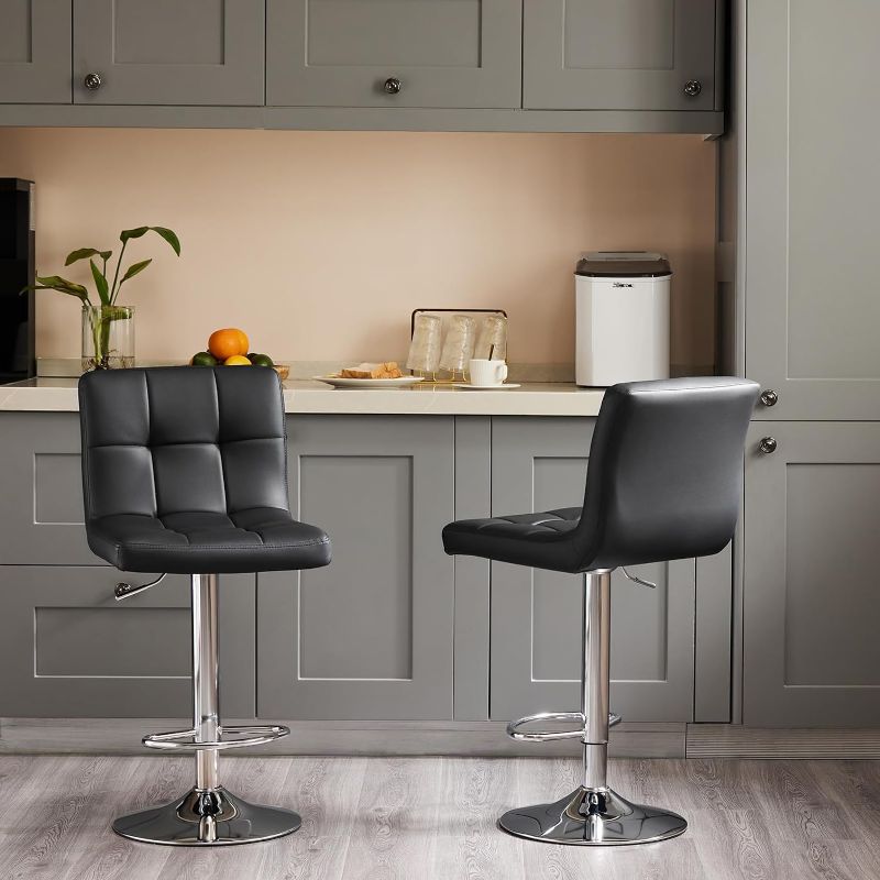 Photo 1 of Bar Stools with Back, Adjustable Height Counter Bar Chairs,Set of 2 black 