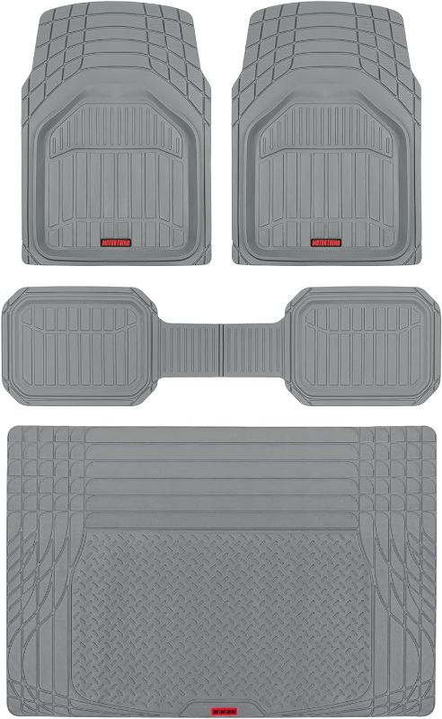 Photo 1 of  Motor Trend FlexTough Defender Floor Mats for Cars & TrunkShield Trunk Mat Set, Next-Gen Deep Dish Heavy Duty All Weather, Rubber Car Floor Mat Set for Auto Truck Van SUV
 Grey CarXS Motortrend 4PK Car Floor Mats (smelly)