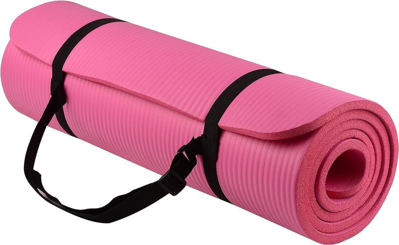 Photo 1 of 24x56" Pink 1/2" yoga mat, Exercise Mat (hot Pink) Signature Fitness All Purpose 1/2-Inch Extra Thick High Density Anti-Tear Exercise Yoga Mat with Carrying Strap with Optional Yoga Blocks, Multiple Colors
