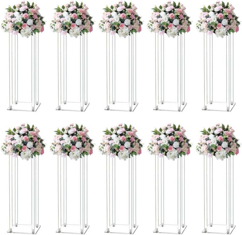 Photo 1 of 23inch 10pcs Acrylic Flower Sand Wedding Centerpieces for Tables Clear Column Flower Stand, Flower Vases for Centerpieces, Geometric Vases for Centerpieces, Birthday Party, Home Decor 23inch 23 Inch 10 Pcs