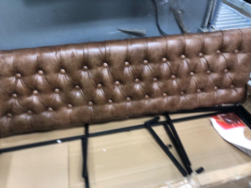 Photo 2 of **missing hardware** HomePop Faux Leather Button Tufted Decorative Bench with Metal Base, Brown