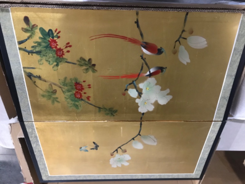 Photo 2 of ***MINOR DAMAGE*GOLD LEAF IS BEGINNING TO PEEL IN THE CREASES***
Red Lantern Love Birds on Traditional Gold Leaf