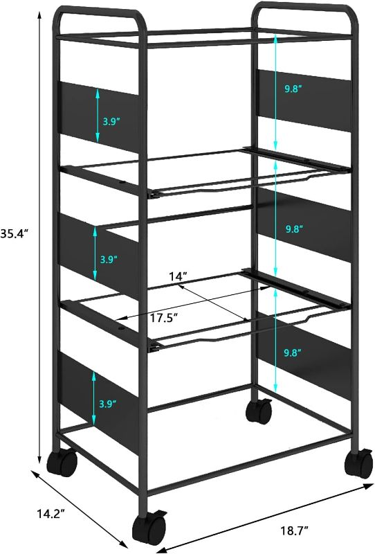 Photo 3 of (READ FULL POST) Natwind 3-Tier Metal Rolling File Cart with Wheels for Letter Legal Size Hanging Files Mobile File Folder Rack with Pull-Out Drawer File Organizer Cabinet for Home Office?Black? 3 Tiers Modern Black