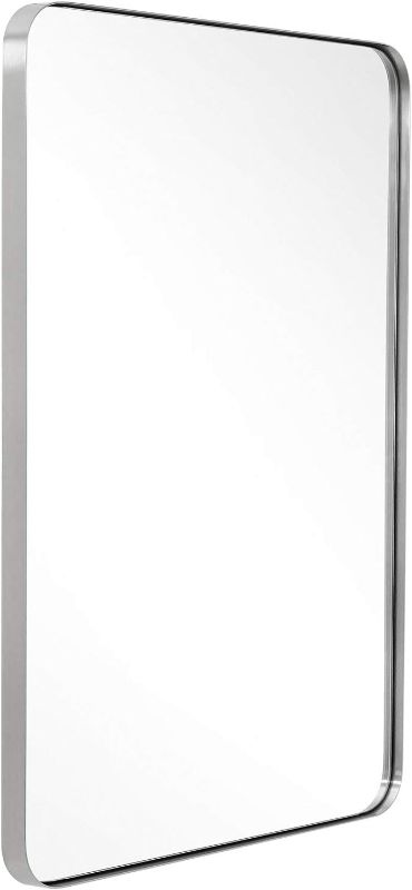 Photo 1 of ANDY STAR Brushed Nickel Mirror for Bathroom, 22"x30" Silver Metal Frame Wall Mirror, Rectangular Stainless Steel Rounded Corner Mirror with 1’’ Deep Set Design Hangs Horizontal Or Vertical Brushed Nickel 22" x 30"