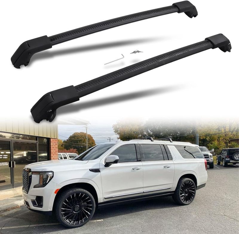 Photo 1 of Lockable Cross Bars Fit for 2021 2022 2023 2024 Chevrolet Tahoe, Chevy Suburban, GMC Yukon & Yukon XL, Cadillac Escalade ESV Anti-Theft Roof Rack Crossbars Luggage Rack Cargo Bar OEM Style Black