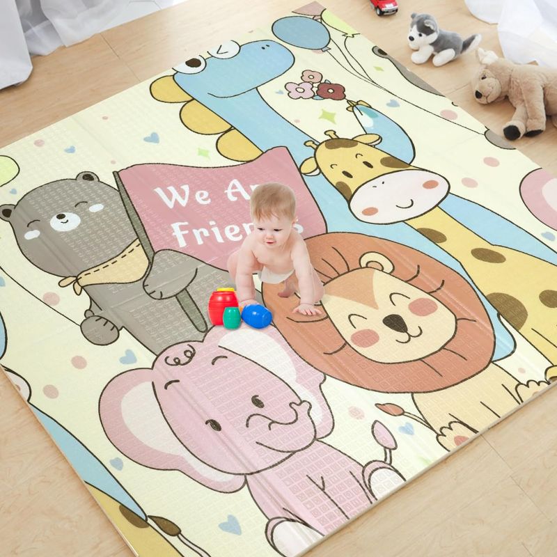 Photo 1 of Baby Play Mat, Large(79"×71") XPE Waterproof Foam Foldable Baby Crawling Mat with Reversible Animal Friends Double-Sided Patterns, Anti-Slip Floor Playing Mats