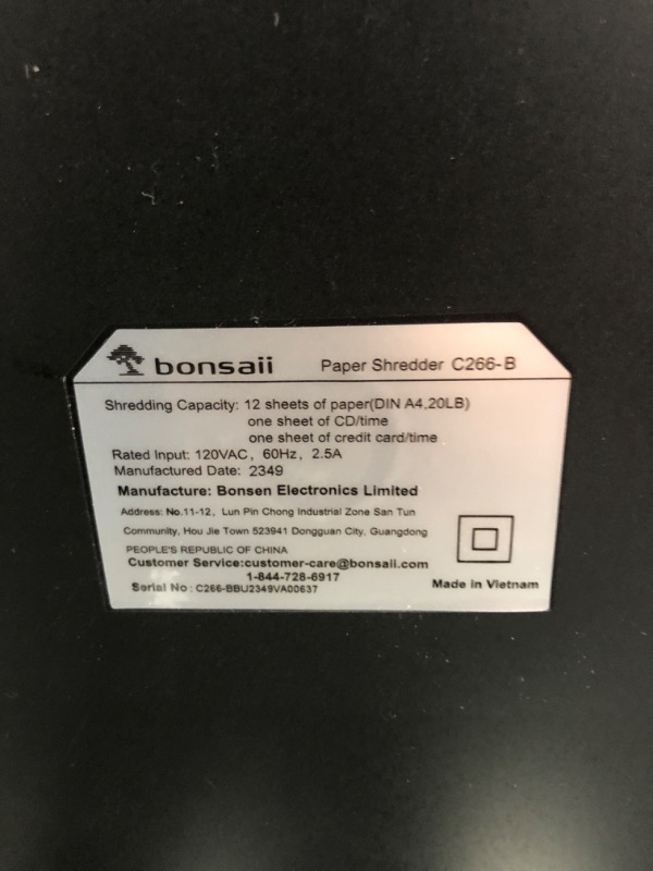 Photo 3 of Bonsaii 12-Sheet Micro Cut Shredders for Home Office, 60 Minute P-4 Security Level Paper Shredder for CD, Credit Card, Mails, Staple, Clip, with Jam-Proof System & 4.2 Gal Pullout Bin C266-B 1 2 Sheet-60Mins(New)