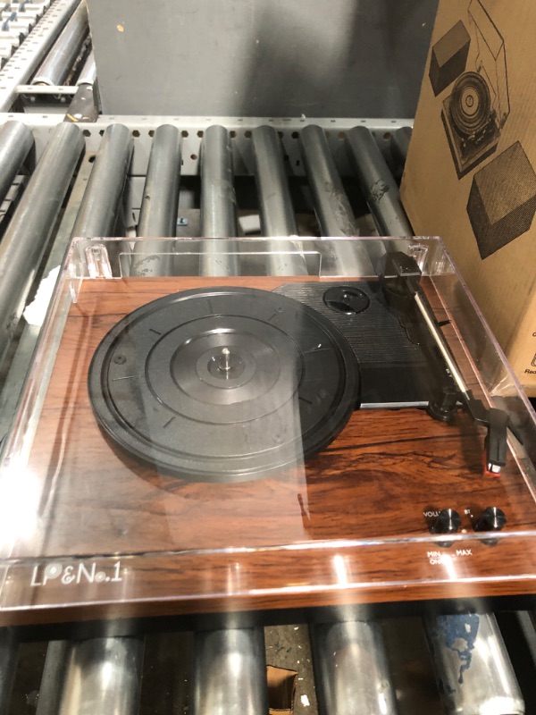 Photo 2 of LP&No.1 Wireless Vintage Record Player with Dual External Speakers,Wireless Turntable with RCA Output & Wireless Input,Mahogany Brown Wood Mahogany Wood