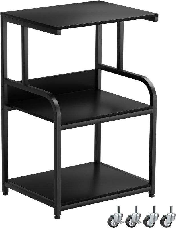 Photo 1 of EasyCom Printer Stand- Large 3 Tier Sofa Side Table with Wheels- Industrial Printer Storage Cart- Modern Night Stands with Storage Shelf for Living Room Bedroom Office Black
