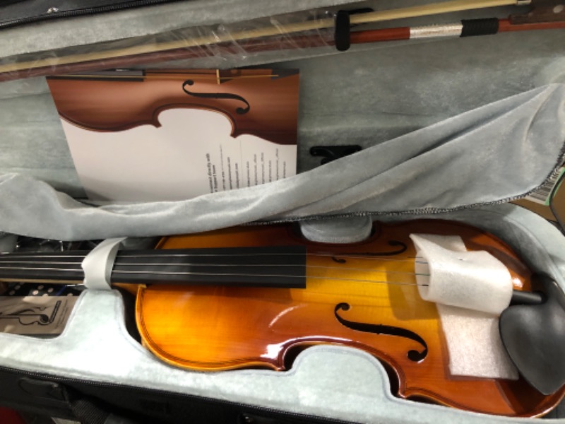 Photo 2 of 4/4 Full Size Violin Set, 4/4 Violins for Beginners with Hard Case, Solidwood Fiddle with Bow, Rosin, Shoulder Rest, Tuner, Extra Violen Strings, Cleaning Cloth, Finger Guide 4/4 Gloss