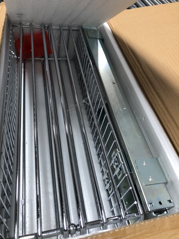 Photo 1 of Household Essentials Narrow Sliding Cabinet Organizer, Two Tier Chrome Organizer, Chrome, Great for Slim Cabinets in Kitchen, Bathroom and More , 5" 2-Tier 5" - Extended