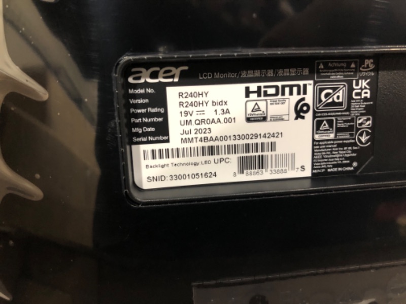 Photo 3 of Acer R240HY Bidx 23.8-Inch IPS HDMI DVI VGA (1920 X 1080) Widescreen Monitor, Black
