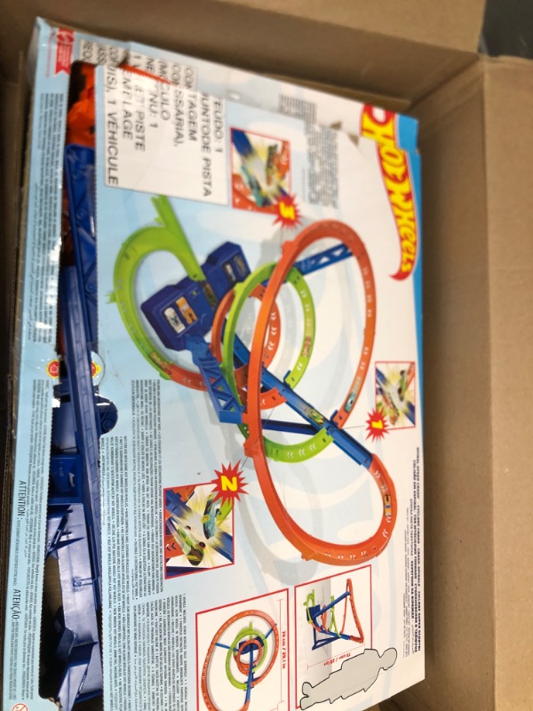 Photo 3 of ?Hot Wheels Track Set and 1:64 Scale Toy Car, 29" Tall Track with Motorized Booster for Fast Racing, Action Spiral Speed Crash Playset???? SHIPS IN OWN CONTAINER