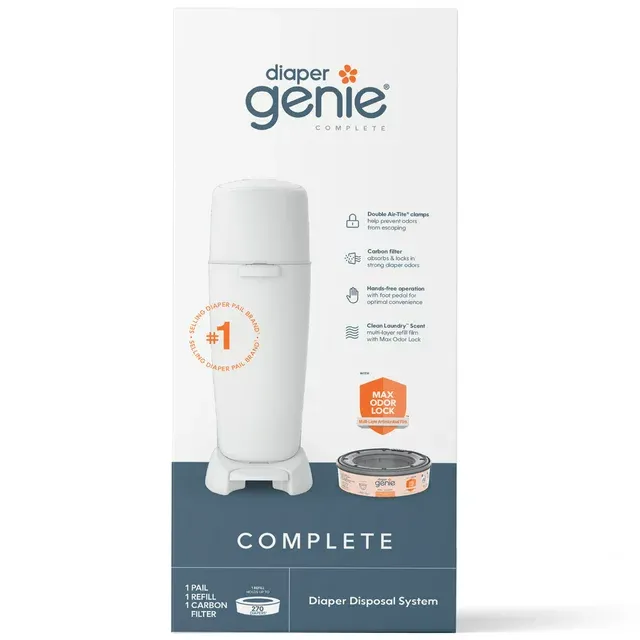 Photo 2 of Diaper Genie Complete Diaper Pail (White) Odor Control, 1 Diaper Trash Can, 1 Refill, 1 Filter