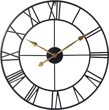 Photo 2 of Oversized Metal Wall Clock, 30 Inch Classic Open Face Clock with Roman Numerals,Black Metal Home Decor Clock for Living Room, Bedroom, Kitchen(Gold Hands)