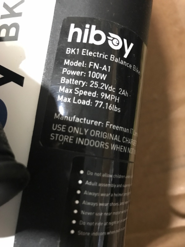 Photo 3 of **NON-REFUNDABLE** // **SALE FINAL**PARTS ONLY*** Hiboy BK1 Electric Bike for Kids Ages 3-5 Years Old, 24V 100W Electric Balance Bike with 12 inch Inflatable Tire and Adjustable Seat, Electric Motorcycle for Kids Boys & Girls Black