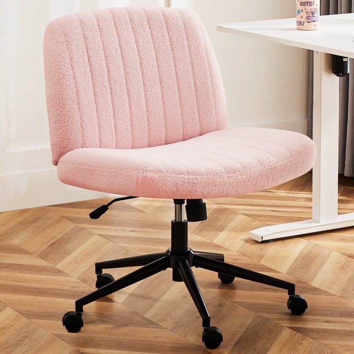 Photo 2 of Office Chair Armless Criss Cross Legged Chair with Wheels, Comfy Home Office Desk Chairs, Adjustable Swivel Padded Fabric Vanity Task Computer Chair