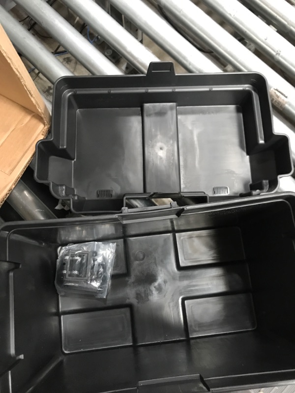 Photo 2 of Camco Heavy Duty Battery Box with Straps and Hardware - Group 24 |Safely Stores RV, Automotive, and Marine Batteries |Durable Anti-Corrosion Material | Measures 7-1/4" x 10-3/4" x 8" | (55362) Standard Packaging Regular Battery Box