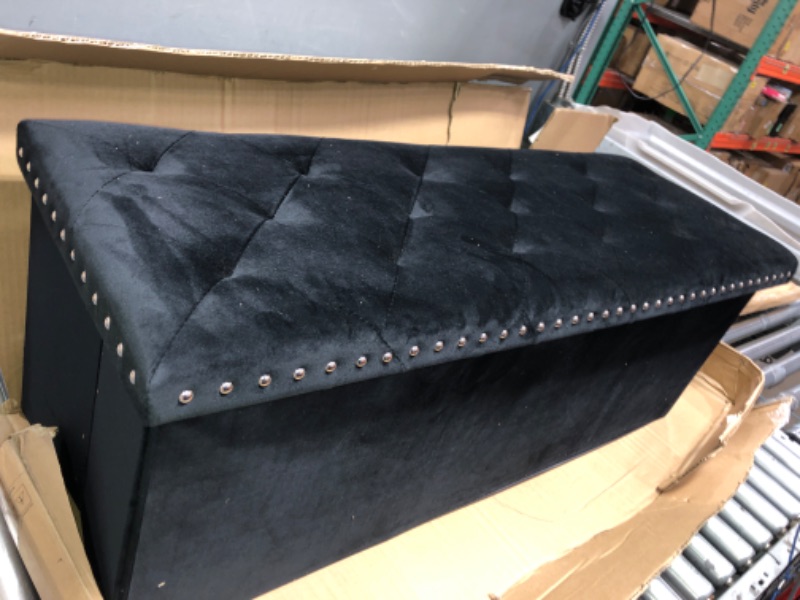 Photo 2 of *MISSING ONE BOARD FOR THE INSIDE** B FSOBEIIALEO Storage Ottoman Bench, Folding Tufted Ottomans with Storage, Extra Large 140L Storage Chest Storage Boxes Footrest Bench for Bedroom, Luxury Velvet Fabric 43 Inches Black
