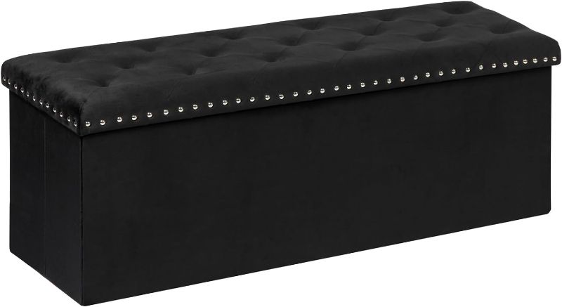 Photo 1 of *MISSING ONE BOARD FOR THE INSIDE** B FSOBEIIALEO Storage Ottoman Bench, Folding Tufted Ottomans with Storage, Extra Large 140L Storage Chest Storage Boxes Footrest Bench for Bedroom, Luxury Velvet Fabric 43 Inches Black
