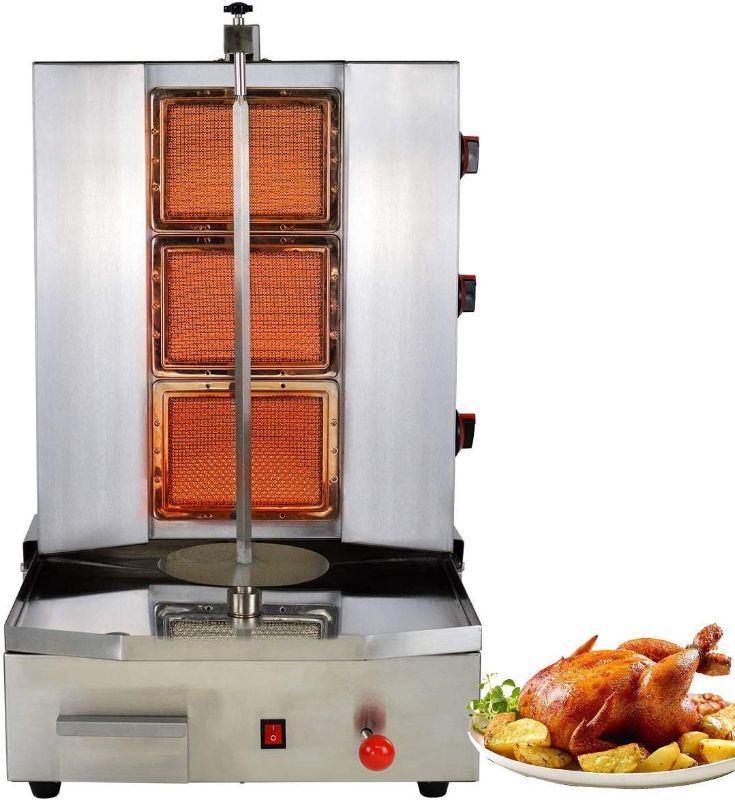 Photo 1 of *STOCK PHOTO JUST FOR REFERENCE//MISSING SCREWS* BNDHKR Shawarma Propane Gyro Machine Gas Kebab Doner Automatic Vertical Broiler with 3 Burners