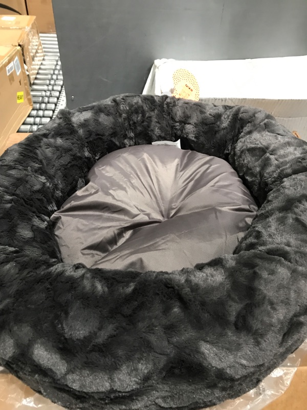 Photo 2 of Best Friends by Sheri The Original Calming Donut Cat and Dog Bed in Lux Fur Charcoal Mink, Small 23x23 Lux Mink Small 23" x 23" Bed Only