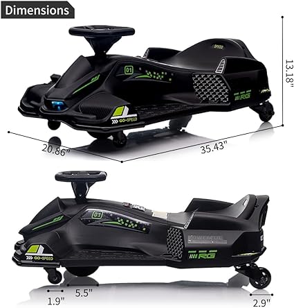 Photo 1 of 12V Kids Ride on Drift Car for Kids, 7ah 45W Motor Electric Drifting Go-Kart Up to 5 mph Variable Speed, Built-in Music,Colorful Tail LED Light,USB,Low-Power Alarm, Max Load 110lbs, Black
