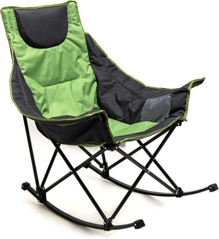 Photo 1 of ***HEAVILY USED AND DIRTY - SEE PICTURES - NO PACKAGING***
SUNNYFEEL Rocking Camping Chair, Luxury Padded Recliner, Oversized Folding Lawn Chair with Pocket, Heavy Duty for Outdoor/Picnic/Lounge/Patio, Portable Camp Rocker Chairs with Carry Bag