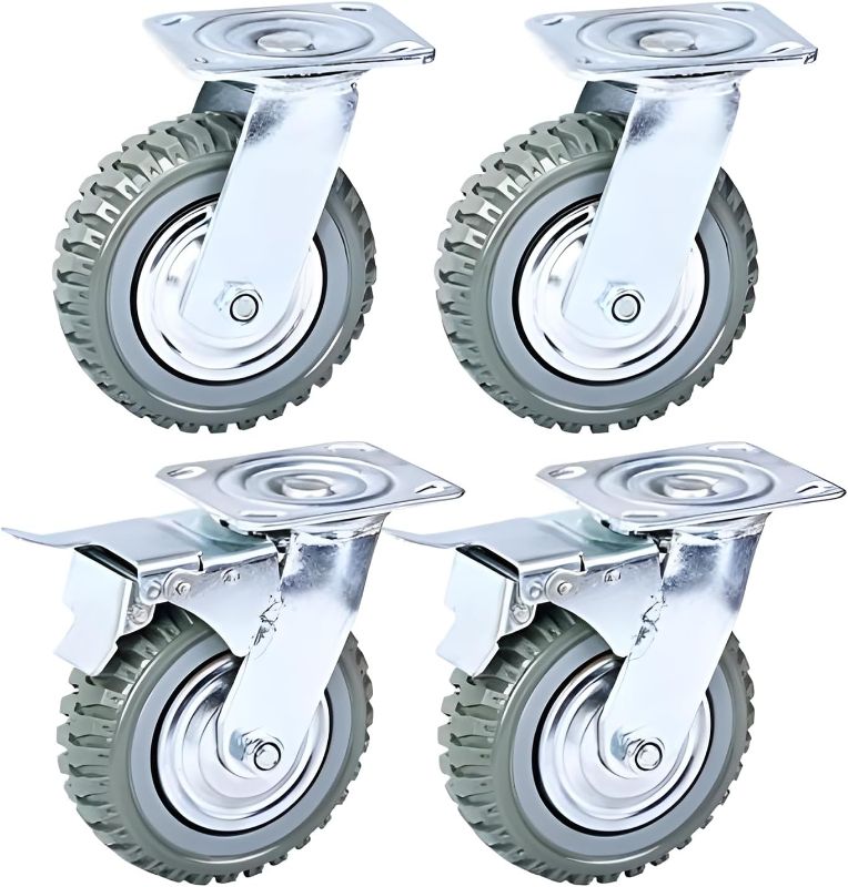 Photo 1 of Nisorpa 4 Pack Heavy Duty Plate Casters Set 6 inch Swivel Wheel with Brake Anti-Skid 360 Degree Ball Bearing Castor Wheels(All Swivel,2PCS with Brake 2PCS...
