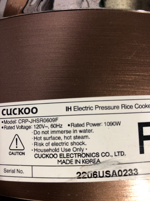 Photo 4 of **NONREFUNDABLE**FOR PARTS OR REPAIR**SEE NOTES**
CUCKOO CRP-JHR1009F | 10-Cup (Uncooked) Induction Heating Pressure Rice Cooker | 19 Menu Options