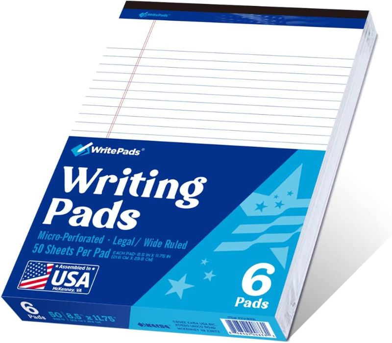 Photo 1 of Legal Pad 8.5 x 11. 6 Note Pads , Wide Ruled Writing Pad, White Paper, 6-Pack, 50 Sheets Per Pad, Micro-Perforated Notepad, Office Supplies (KSU-8331)