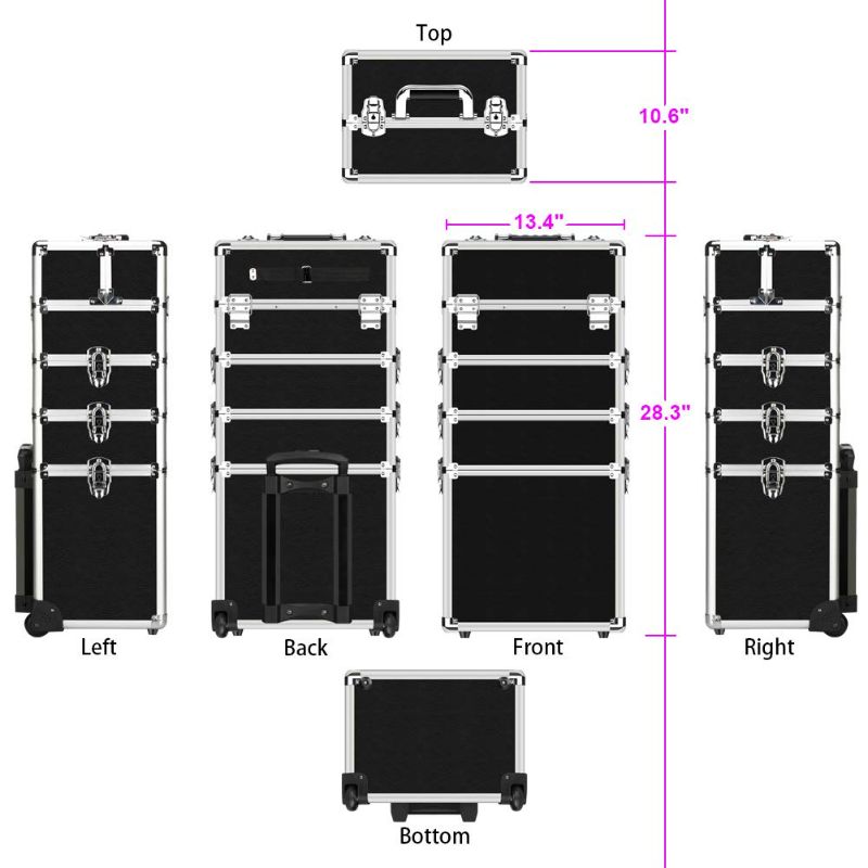 Photo 3 of (READ FULL POST) OUDMAY Makeup Case - 4 in 1 Professional Cosmetics Rolling Train Organizer with Aluminum Frame and Folding Trays Black Diamonds