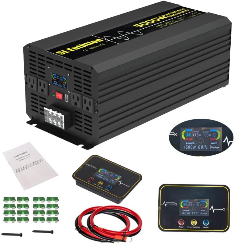 Photo 1 of SL Euthtion 5000W/10000W(Peak) Pure Sine Wave Car Power Inverter 12V DC to 120V AC 60HZ with LCD Display, USB Port, Wireless Remote Control?10M for Car Home Laptop Truck
