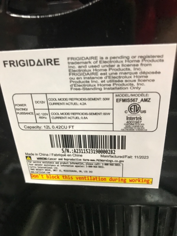 Photo 3 of **NON-REFUNDABLE** // **SALE FINAL**PARTS ONLY*** 
FRIGIDAIRE EFMIS567_AMZ 18 Can OR 4 Wine Bottle Retro Beverage Fridge, Temperature Control, Thermoelectric, FreonFree, Stainless