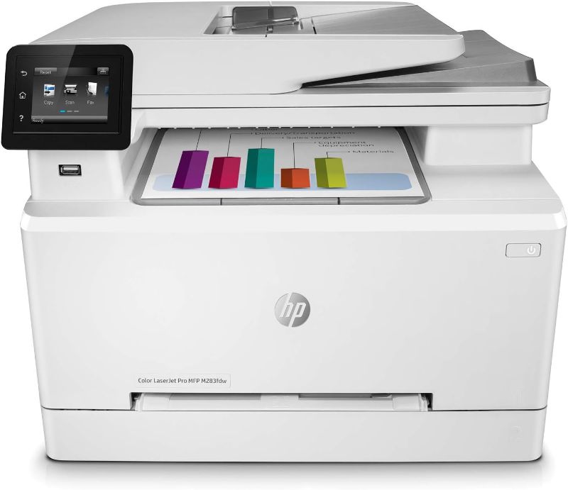 Photo 1 of HP Laser Jet Pro M283FDW Multifunction Color Fax/Scan/Printer 22ppm 600x600dpi 250-sheet e-Print, Ethernet, USB, Wi-Fi (Renewed)
